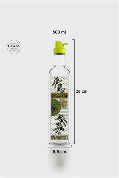 Renga Oslo Desenli 500 ml Yeşil Kapaklı Cam Yağlık 152006