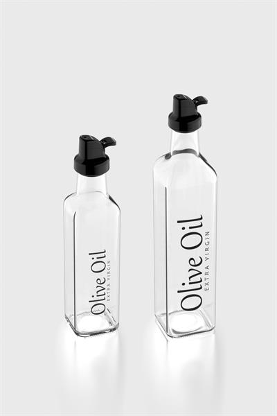 Renga Oslo Siyah Kapaklı Olive Oil Yazılı 250 ml ve 500 ml 2li Cam Yağlık Seti 152001