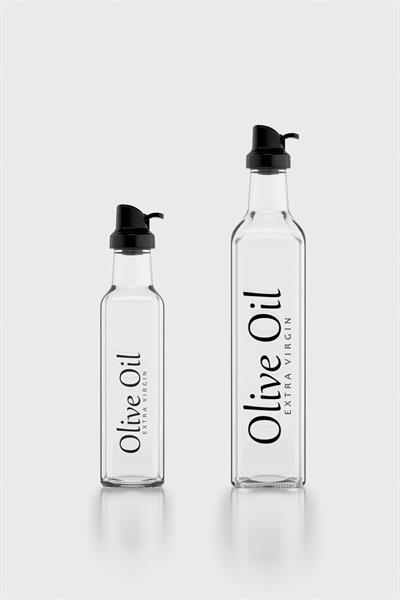 Renga Oslo Siyah Kapaklı Olive Oil Yazılı 250 ml ve 500 ml 2li Cam Yağlık Seti 152001