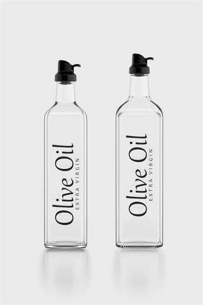 Renga Oslo Siyah Kapaklı Olive Oil Yazılı 750 ml ve 1000 ml 2li Cam Yağlık Seti 152003