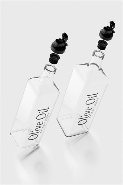 Renga Oslo Siyah Kapaklı Olive Oil Yazılı 750 ml ve 1000 ml 2li Cam Yağlık Seti 152003