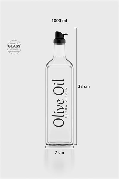 Renga Oslo Yazı Desenli 1000 ml Siyah Kapaklı Cam Yağlık 152064