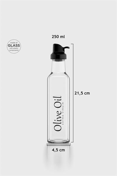Renga Oslo Yazı Desenli 250 ml Siyah Kapaklı Cam Yağlık 152001