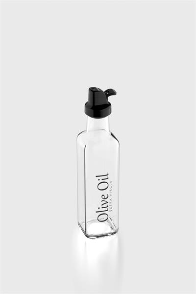 Renga Oslo Yazı Desenli 250 ml Siyah Kapaklı Cam Yağlık 152001