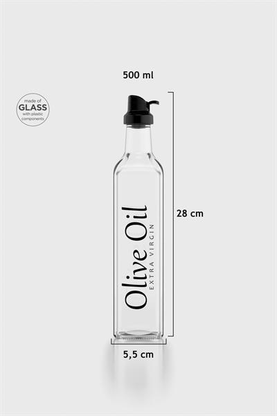 Renga Oslo Yazı Desenli 500 ml Siyah Kapaklı Cam Yağlık 152002