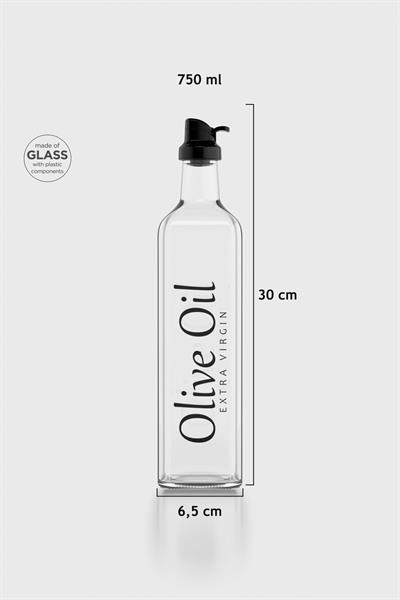 Renga Oslo Yazı Desenli 750 ml Siyah Kapaklı Cam Yağlık 152003