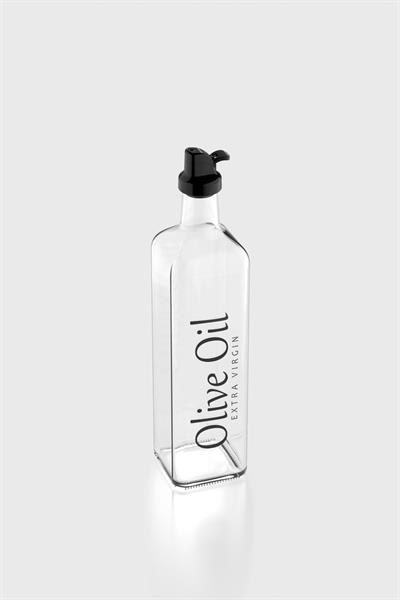 Renga Oslo Yazı Desenli 750 ml Siyah Kapaklı Cam Yağlık 152003