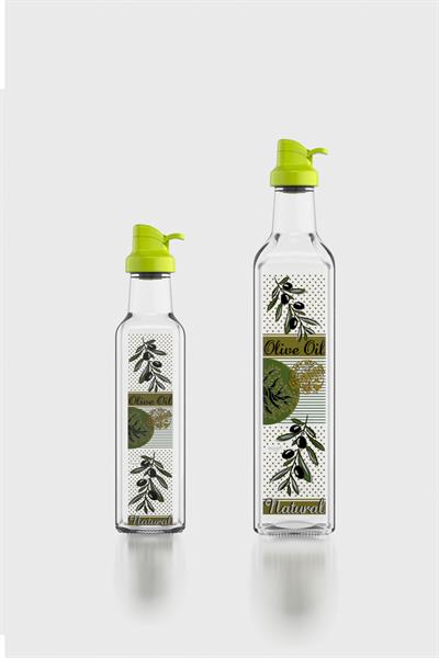 Renga Oslo Yeşil Kapaklı Desenli 250 ml ve 500 ml 2li Cam Yağlık Seti 152005