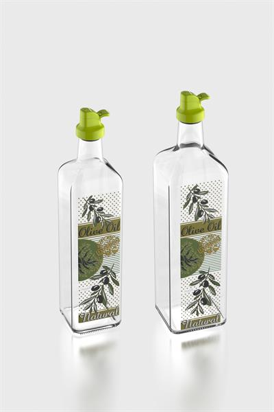 Renga Oslo Yeşil Kapaklı Desenli 750 ml ve 1000 ml 2li Cam Yağlık Seti 152012