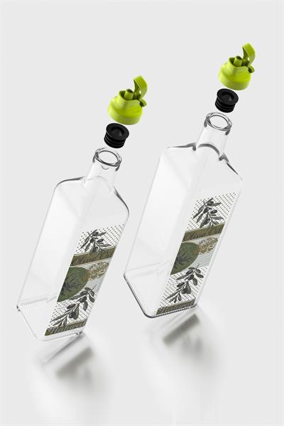 Renga Oslo Yeşil Kapaklı Desenli 750 ml ve 1000 ml 2li Cam Yağlık Seti 152012