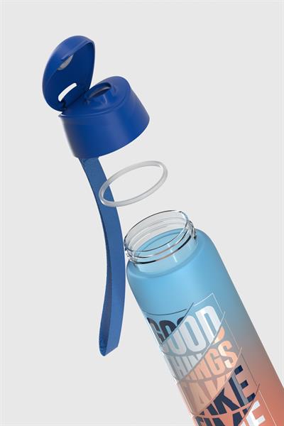Renga Pera Çift Renk Yazı Desenli 820 ml Askılı Mat Tritan Matara 912134 Mavi-Turuncu