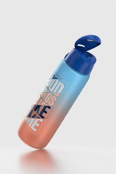 Renga Pera Çift Renk Yazı Desenli 820 ml Askılı Mat Tritan Matara 912134 Mavi-Turuncu