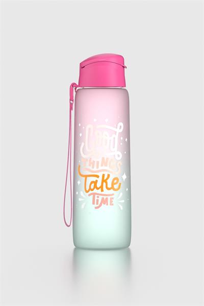 Renga Pera Çift Renk Yazı Desenli 820 ml Askılı Mat Tritan Matara 912134 Fuşya-Turkuaz