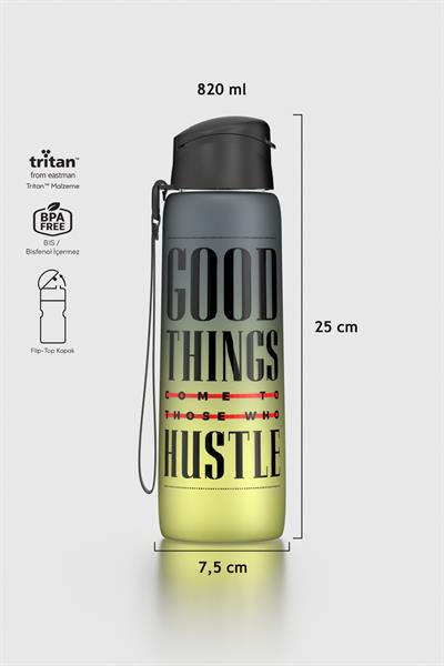 Renga Pera Çift Renk Yazı Desenli 820 ml Askılı Mat Tritan Matara 912134 Siyah-Sarı