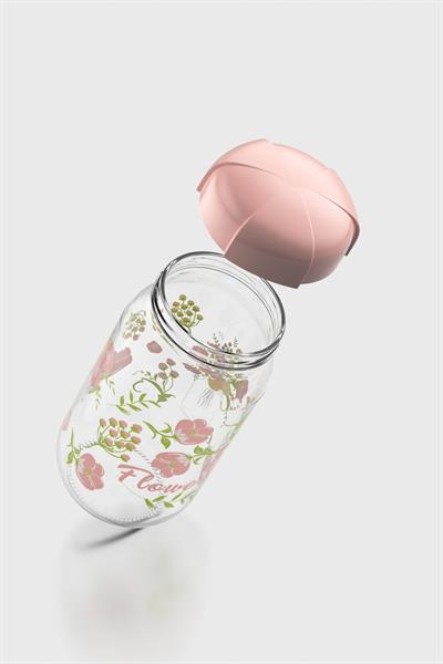 Renga Rhea 1000 ml Flower Desenli 3lü Cam Kavanoz Seti 132007 Pembe