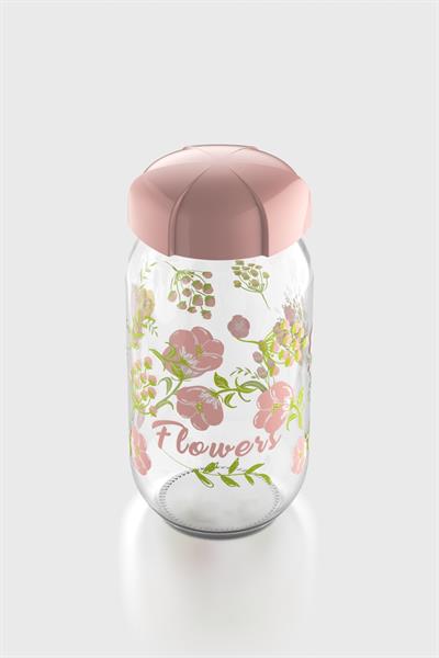 Renga Rhea 1000 ml Flower Desenli Cam Kavanoz 132007 Pembe