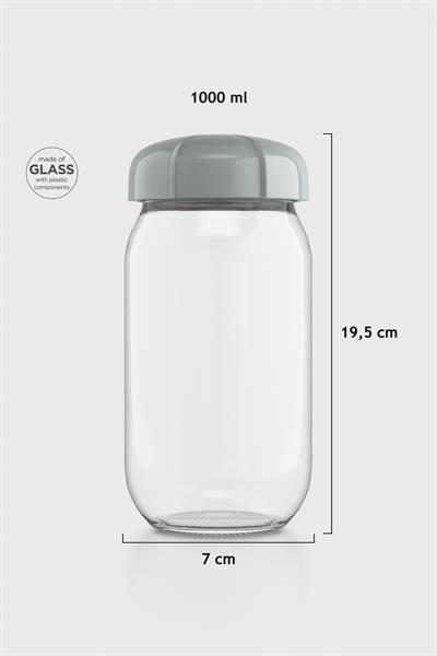 Renga Rhea 1000 ml Gri Kapaklı Cam Kavanoz 131012