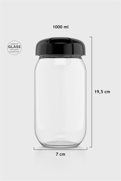 Renga Rhea 1000 ml Siyah Kapaklı Cam Kavanoz 131012