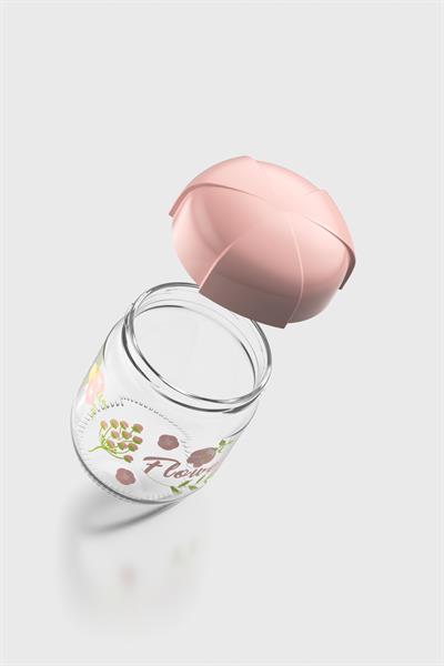 Renga Rhea 425 ml Flower Desenli 3lü Cam Kavanoz Seti 132005 Pembe