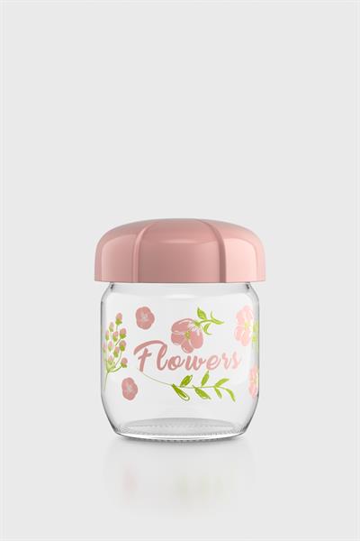 Renga Rhea 425 ml Flower Desenli Cam Kavanoz 132005 Pembe