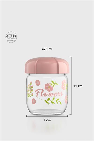 Renga Rhea 425 ml Flower Desenli Cam Kavanoz 132005 Pembe