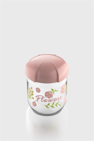 Renga Rhea 425 ml Flower Desenli Cam Kavanoz 132005 Pembe