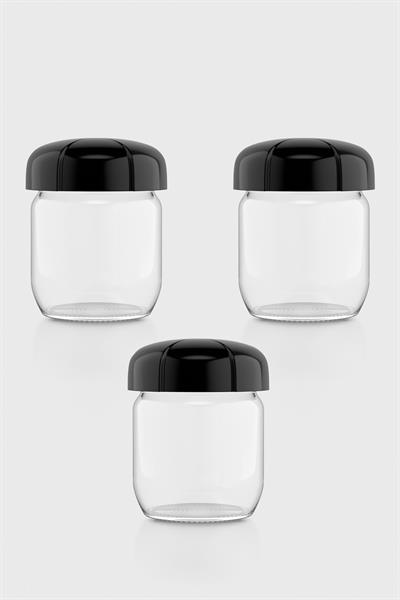 Renga Rhea 425 ml Siyah Kapaklı 3lü Cam Kavanoz Seti 131010