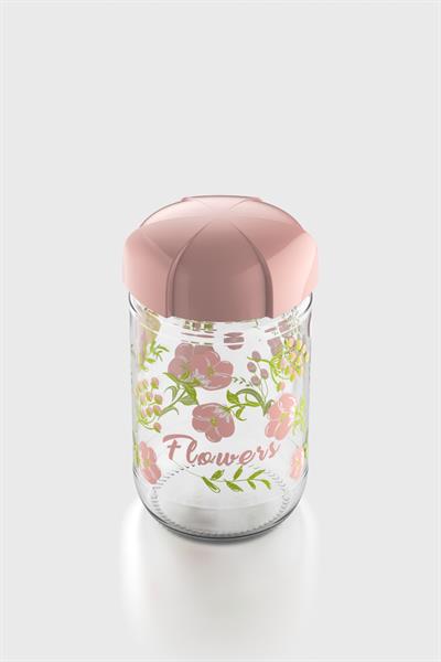 Renga Rhea 660 ml Flower Desenli Cam Kavanoz 132006 Pembe