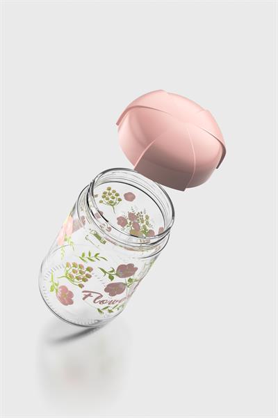 Renga Rhea 660 ml Flower Desenli Cam Kavanoz 132006 Pembe