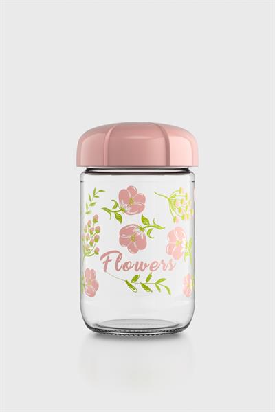 Renga Rhea 660 ml Flower Desenli Cam Kavanoz 132006 Pembe