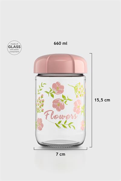 Renga Rhea 660 ml Flower Desenli Cam Kavanoz 132006 Pembe