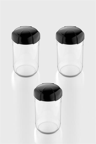 Renga Rhea 660 ml Siyah Kapaklı 3lü Cam Kavanoz Seti 131011