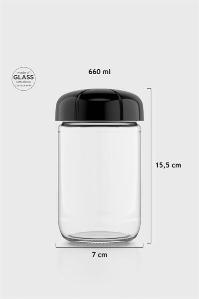 Renga Rhea 660 ml Siyah Kapaklı Cam Kavanoz 131011
