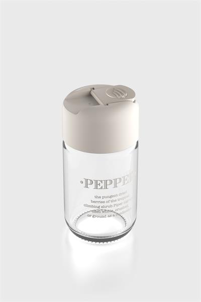 Renga Rita Pepper Yazılı 67 ml Bej Kapaklı Cam Tuzluk-Karabiberlik 122020