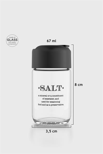 Renga Rita Salt Yazılı 67 ml Siyah Kapaklı Cam Tuzluk-Karabiberlik 122020