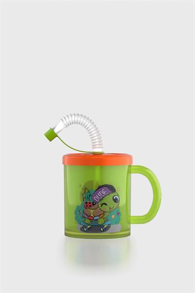 Renga Ruby Kaplumbağa Desenli 210 ml Pipetli Kulplu PP Bebek Bardağı 142026 Yeşil-Turuncu