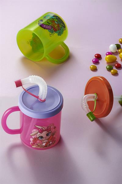 Renga Ruby Tavşan Desenli 210 ml Pipetli Kulplu PP Bebek Bardağı 142026 Pembe-Mor