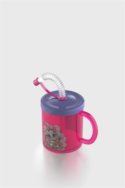 Renga Ruby Tavşan Desenli 210 ml Pipetli Kulplu PP Bebek Bardağı 142026 Pembe-Mor