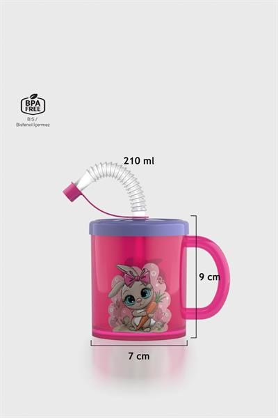 Renga Ruby Tavşan Desenli 210 ml Pipetli Kulplu PP Bebek Bardağı 142026 Pembe-Mor