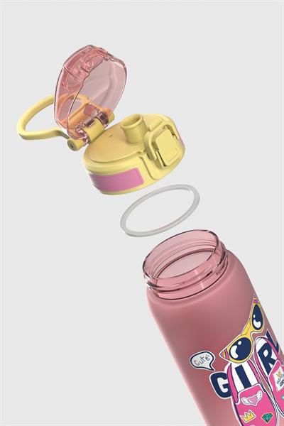 Renga Rybo-X Soft Touch Desenli 630 ml Tritan Çocuk Matara 912162 Pembe