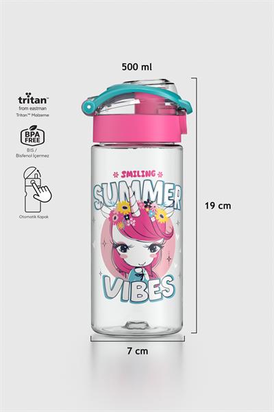 Renga Saga Desenli 500 ml Tritan Çocuk Matara 912014 Pembe-Turkuaz