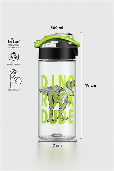 Renga Saga Desenli 500 ml Tritan Çocuk Matara 912014 Siyah-Yeşil
