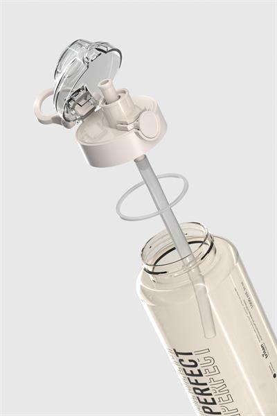 Renga Saga Loop Yazı Desenli 1000 ml Pipetli Tritan Matara 912173 Bej