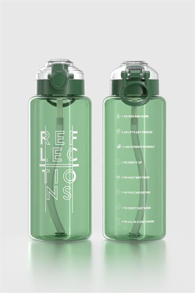 Renga Saga Loop Yazı Desenli 1000 ml Pipetli Tritan Matara 912173 Yeşil