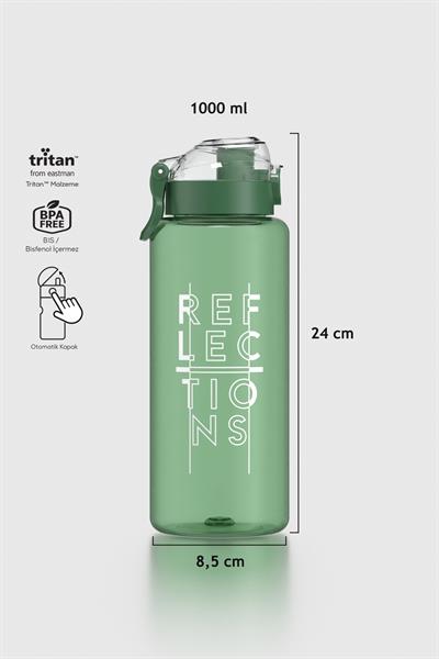 Renga Saga Loop Yazı Desenli 1000 ml Tritan Matara 912138 Yeşil