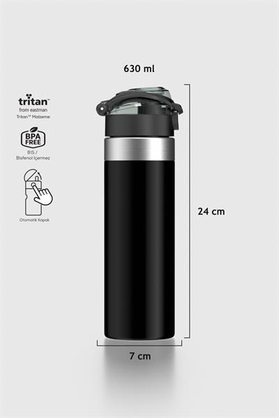 Renga Saga Metal Aksesuarlı 630 ml Tritan Matara 912053 Siyah