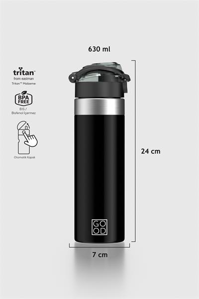 Renga Saga Metal Aksesuarlı 630 ml Tritan Matara 912092 Good Siyah