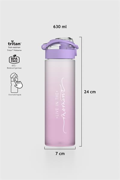 Renga Saga Moment Yazı Desenli 630 ml Mat Tritan Matara 912120 Mor