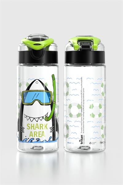 Renga Saga Shark Desenli 500 ml Tritan Çocuk Matara 912014 Siyah-Yeşil