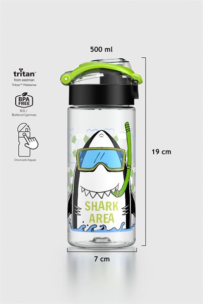 Renga Saga Shark Desenli 500 ml Tritan Çocuk Matara 912014 Siyah-Yeşil
